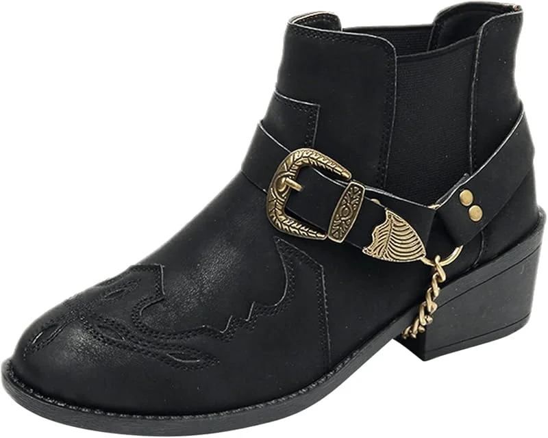 Modische Damen-Stiefel, Herbst, dicke Sohle, quadratischer Absatz, Schnalle, kurze Schuhe, Stiefel — Heizkleidung