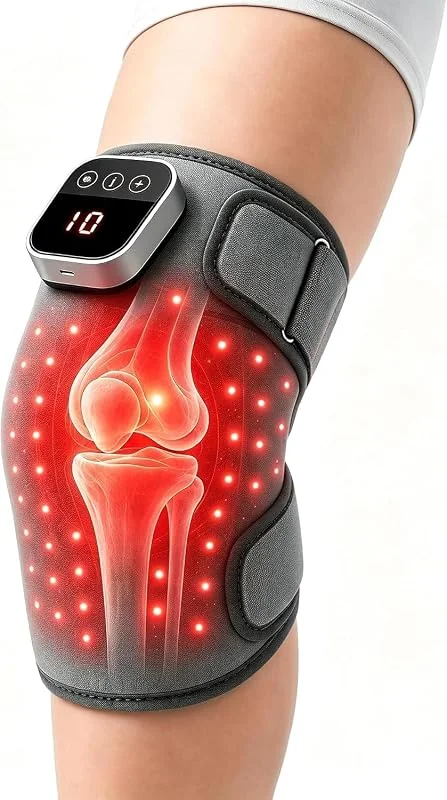 Knie Massagegerät mit Wärme und Rotlichttherapie, 5 Intensitätsstufen + 4 Temperaturstufen, kabellos und verstellbar für Knie, Ellenbogen & Schultern, Geschenk für Männer & Frauen ﻿ — Heizkleidung