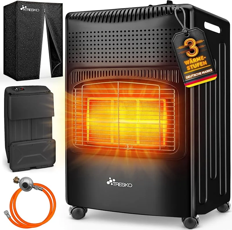 TRESKO® 4200 Watt Gasheizung inkl. Gasdruckregler Gasschlauch + Abdeckung — Heizung Warmepumpe
