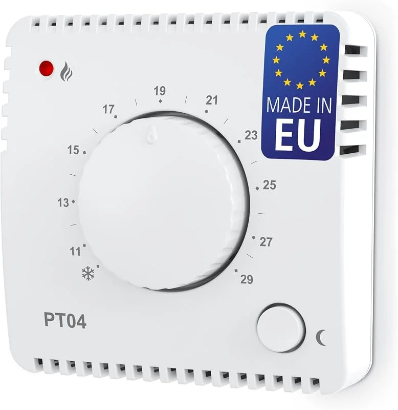 ELEKTROBOCK PT04 Raumthermostat 230V Aufputz, Präzise Temperaturregelung für Infrarot- & Elektroheizungen, Heizlüfter & Fußbodenheizung, Energiesparend mit automatischer Nachtabsenkung — Heizung Warmepumpe