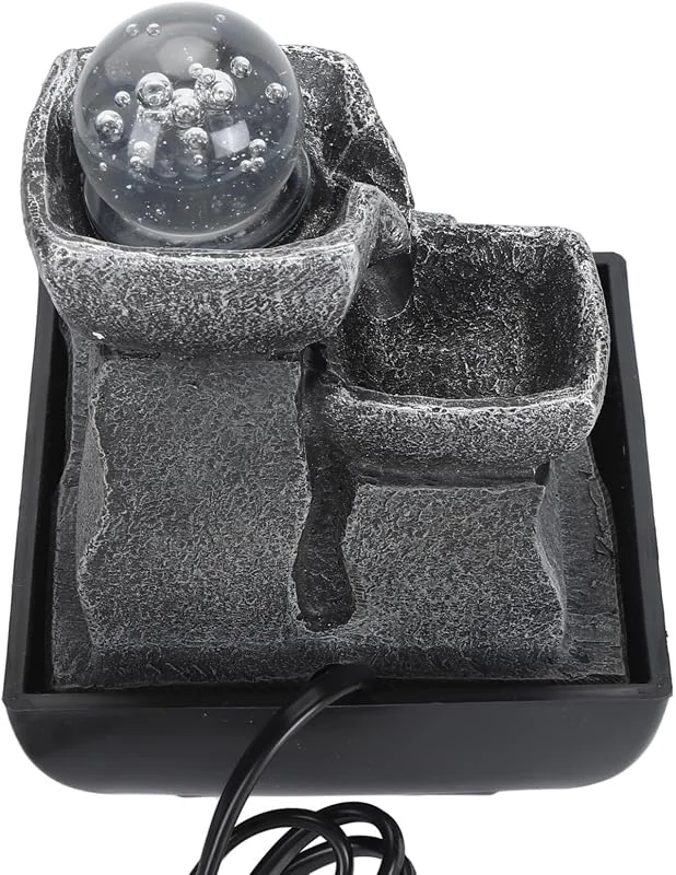 TOPINCN Tischbrunnen mit 3-stufigem LED Wasserfall, Zimmerbrunnen für — Luftbefeuchter