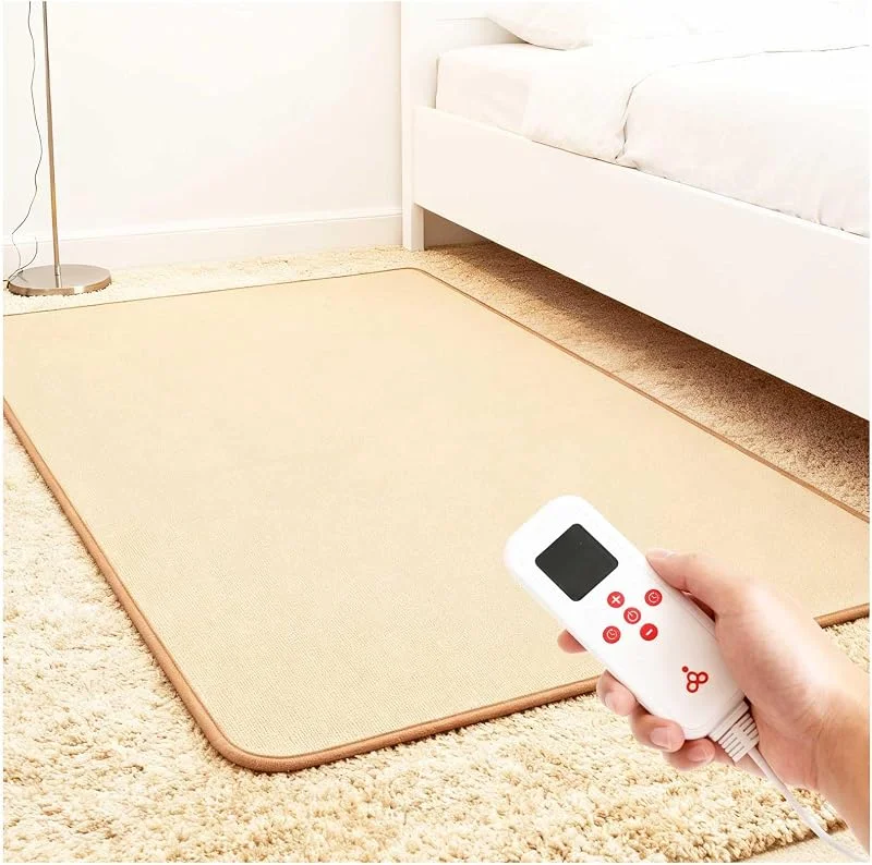 Heizmatte Fußheizmatte 50x60cm mit 60-Temp Heizstufen & 12-Stunden-Timer, Warme Füße in Kühlhaus, Homeoffice, Büro, Verkaufsstand oder im Außenbereich, mit Rutschfester Unterseite, Beige — Heizung Warmepumpe
