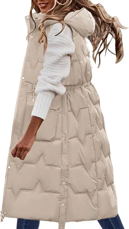 YUE Lang Jacke Weste Damen Daunenweste mit Kapuze Winter Warm Longweste Ärmellose Warmer Longweste Winddichte Weste Wintermantel Reißverschluss Pufferjacke mit Kapuze — Heizkleidung