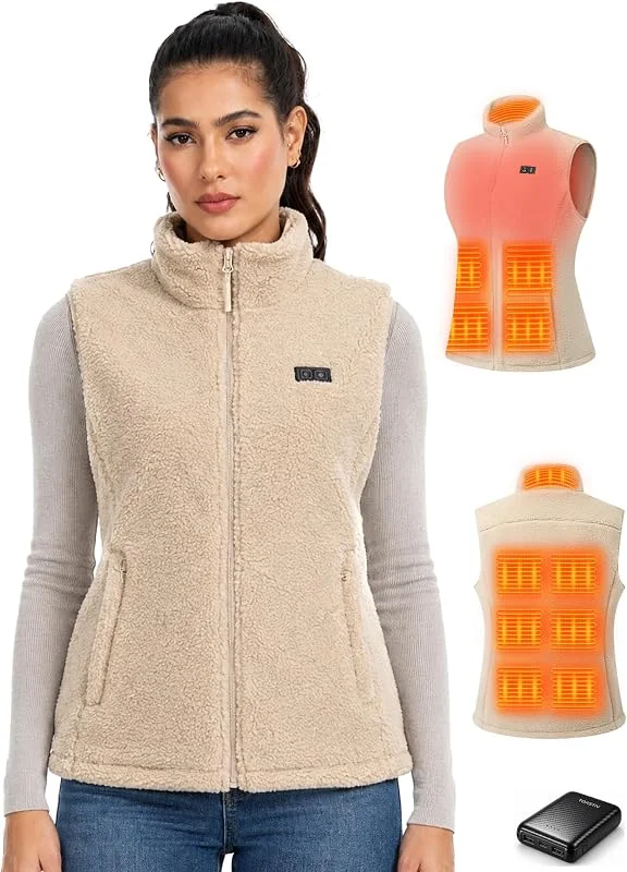 Heizweste Damen Fleece mit 11 Heizzonen, Leichte USB Beheizbare Weste — Heizkleidung