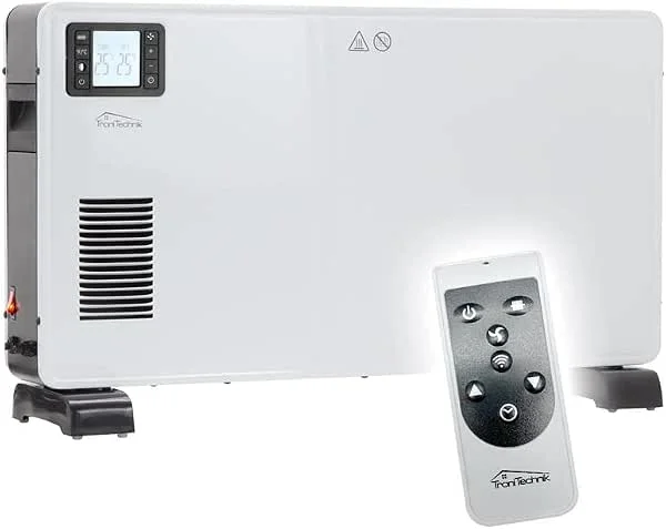 Tronitechnik® Elektroheizer Konvektor-Heizung mit 3 Heizstufen 1000, 1300, 2300 Watt, Elektroheizung mobi, Heizkörper mit Griffmulde, Timer, Thermostatsteuerung, Standheizung energiesparend — Heizung Warmepumpe
