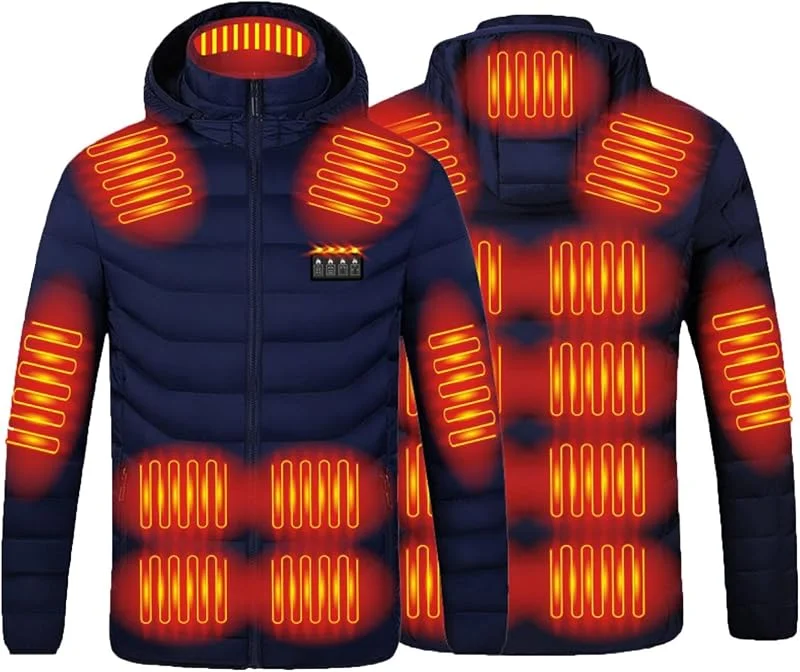 Heizjacke Herren Damen Beheizbare Jacke Beheizte Jacke Wärmende Beheizbare Weste Winter Warm Daunenjacke mit 3 Temperaturstufen 19 Heizzonen Heizmantel Kapuze Funktionsjacke Winddicht Outdoorjacke — Heizkleidung