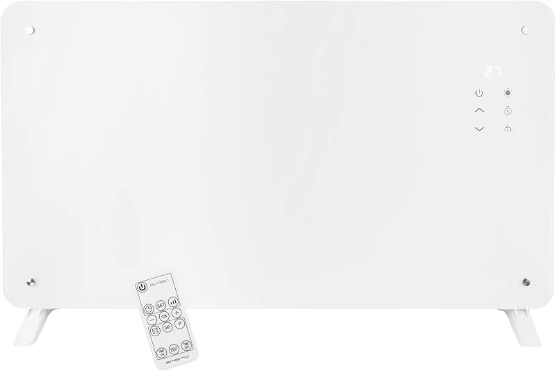 EMERIO Glaskonvektor Glasheizung Elektroheizkörper, 76, 5x47cm, Fernbedienung, Elektroheizung Stand- oder Wandgerät, LED Display, Thermostat 10-35°C, 24h Timer, 2000 Watt, IP24, GR-133080.1 — Heizung Warmepumpe