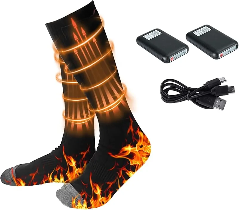 Beheizte Socken für Männer und Frauen, 4000 mAh, wiederaufladbar, elektrisch, beheizte Thermosocken mit Akku für Winter, Fußwärmer, Skifahren, Wandern, Jagd — Heizkleidung