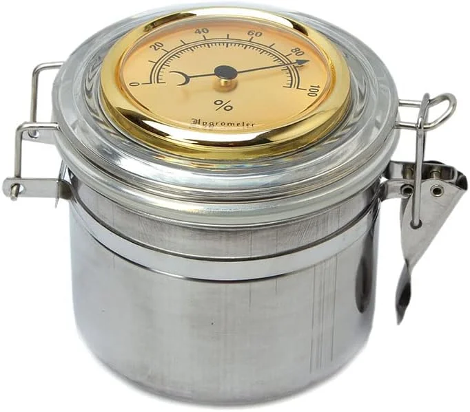 MUXIANG Pfeifentabakdose aus Edelstahl, Zigarren-Humiditor mit Hygrometer und Luftbefeuchter CG0009