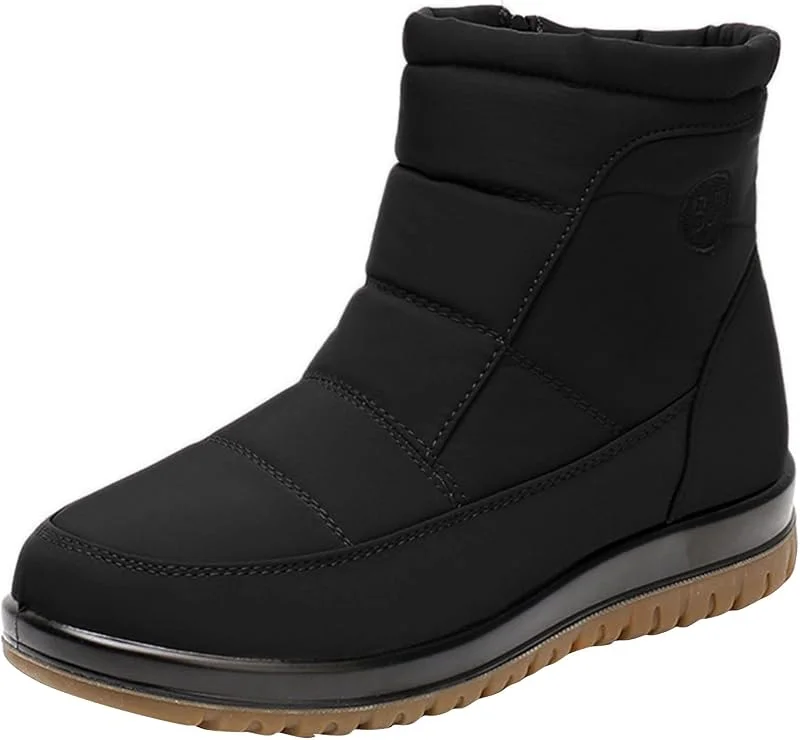 Damenschuhe, Schneestiefel, mittellang, warm, aus Samt, flach, lässig, Skistiefel mit weichem Boden, modisch, Damen-Stiefel, Absatzstiefel, Schwarz — Heizkleidung
