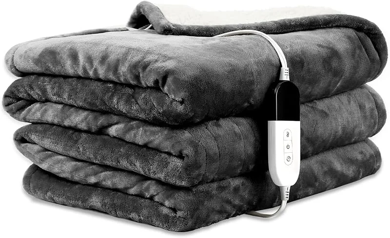 COZYTY Heizdecke mit Abschaltautomatik 150x200cm, Maschinenwaschbar, Grau — Heizung Warmepumpe