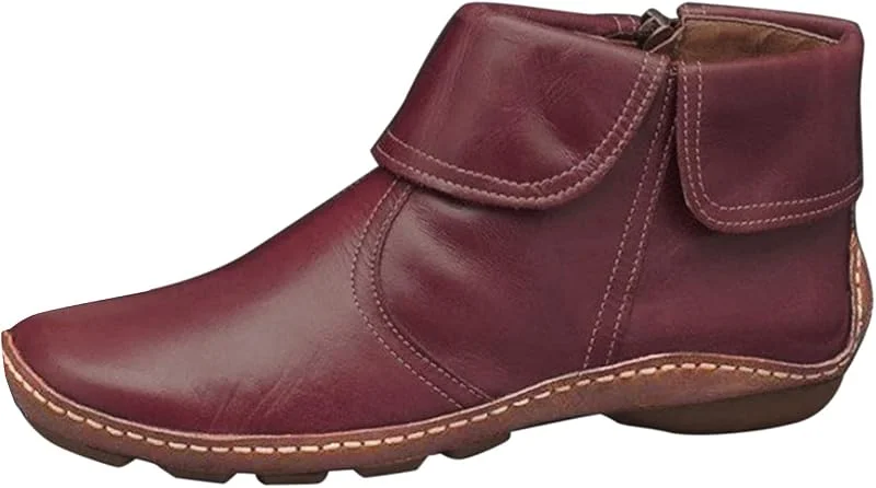 Damenstiefel, flach, Vintage, rund, Reißverschluss, Plissee, modisch, Zehenbereich, Winter, Ankle, Stiefel für Damen, Mokassins, Weiß — Heizkleidung