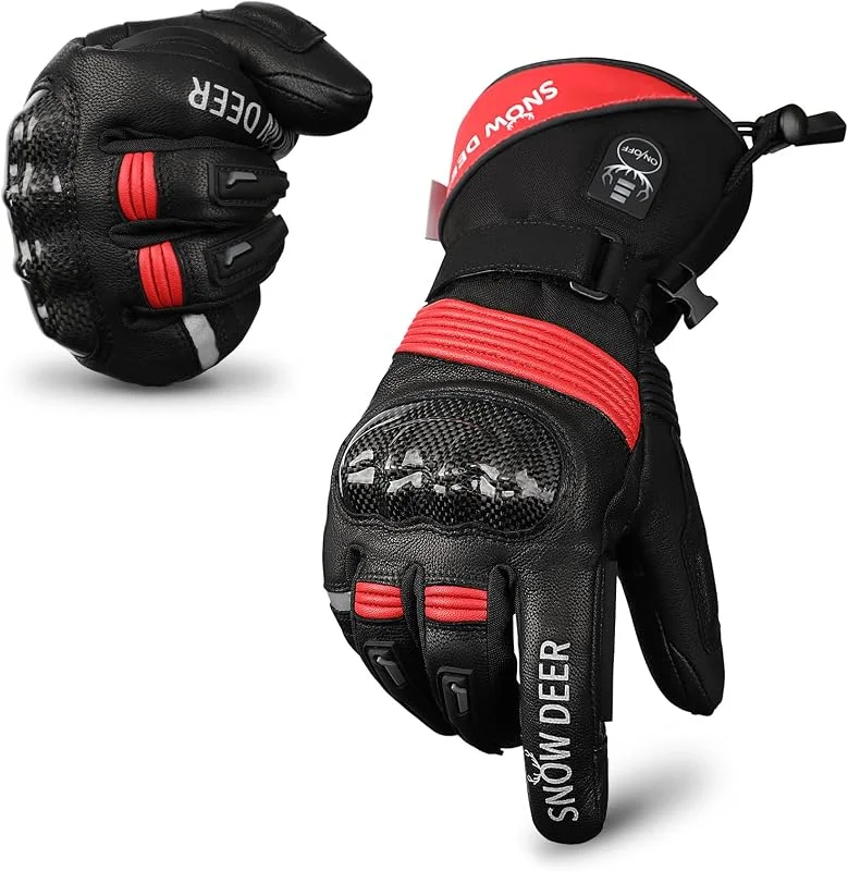SNOW DEER Beheizte Handschuhe, Motorrad Handschuhe, Wiederaufladbarem Lithium Akku Skifahren Fausthandschuhe für Herren Damen, Skifahren Jagen Reiten Radfahren Camping — Heizkleidung