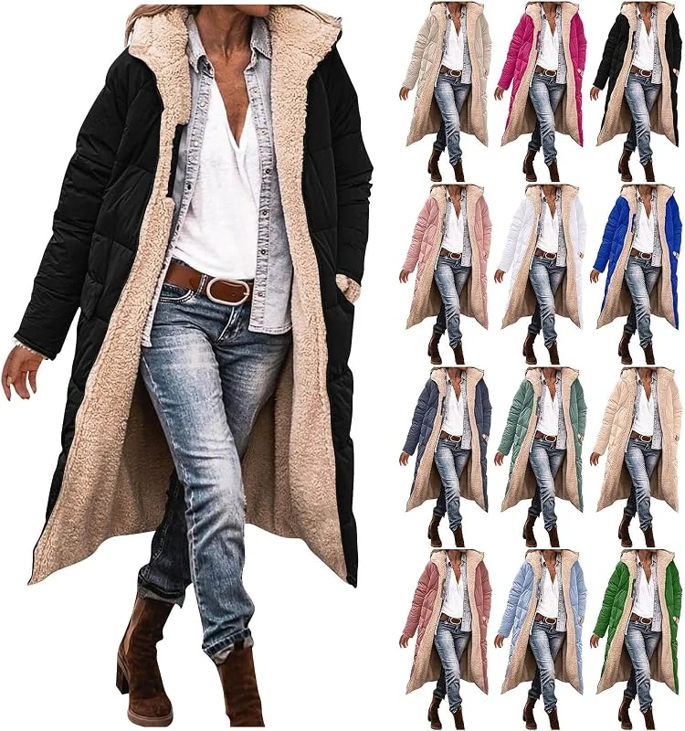Wintermantel Damen Lang Steppjacke Fleecejacke Winterjacke — Heizkleidung