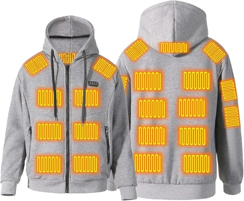Beheizbarer Zipper Hoodie Herren Beheizte Jacke mit Kapuze Winterjacke — Heizkleidung