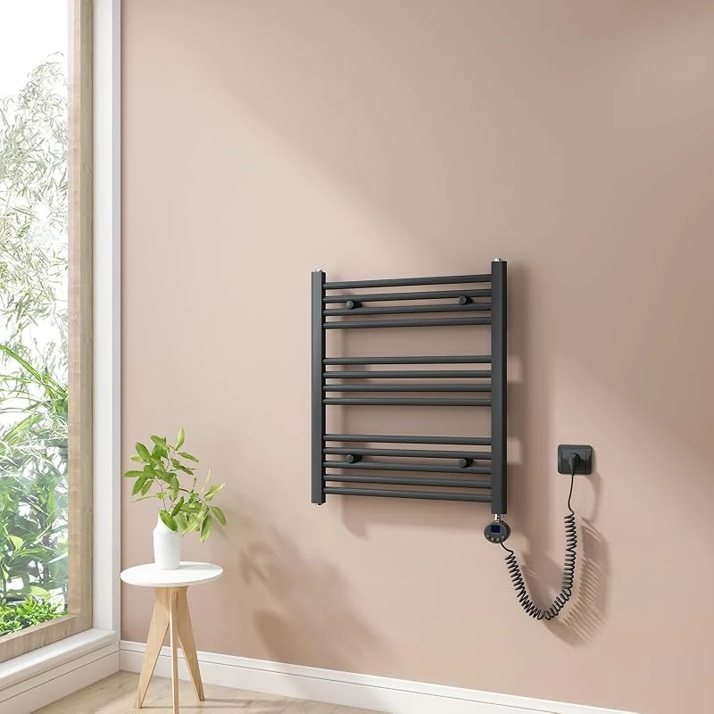 Heilmetz Badheizkörper Elektrisch 70x60cm Badheizkörper Elektrisch mit Thermostat+Timer-Funktion Gerade Handtuchheizkörper Anthrazit 330W — Heizung Warmepumpe