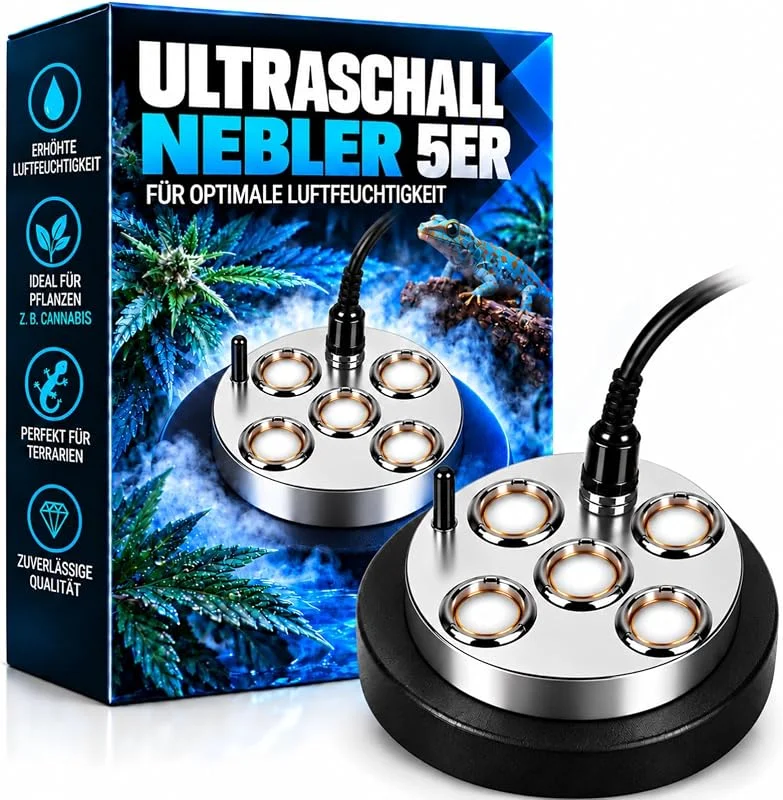 Weedness Nebler Ultraschall-Befeuchter Fog Machine 1600 ml, h 5 Membrane - Luftbefeuchter für Grow Anbau Wohnung Vernebler Verdampfer