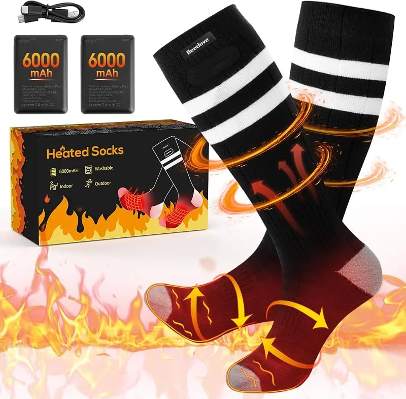 6000mAh Beheizbare Socken, Wiederaufladbare Heizsocken mit 4 Heizstufen & Neueste Beheiztes Zehendesign, Beheizte Socken mit Akku USB Beheizte Fußwärmer Elektrisch Warme Winter Socken — Heizkleidung