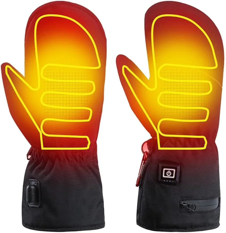 Beheizte Fäustlinge für Damen und Herren, 2600 MAh, Elektrisch, Wiederaufladbar, Wasserdicht, Skihandschuhe, Heizhandschuhe, Touchscreen, rutschfest, mit Fleece Gefüttert — Heizkleidung