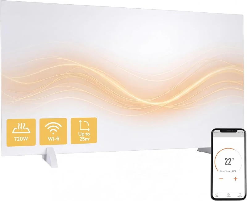Silvergear® Slim Infrarotheizung 720W mit Kohlenstoffkristallen, Energiesparend & Umweltfreundlich, Wand- oder Freistehende Montage, WiFi-Steuerung über Smart Life App, 16-37°C, 120X60 CM — Heizung Warmepumpe
