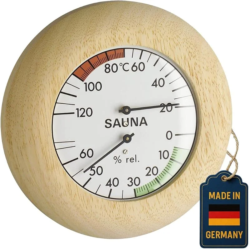 TFA Dostmann Sauna Thermo-Hygrometer, 40.1028, hitzebeständig, in Deutschland gefertigt, (L) 136 x (B) 42 x (H) 136 mm, Holz — Luftbefeuchter