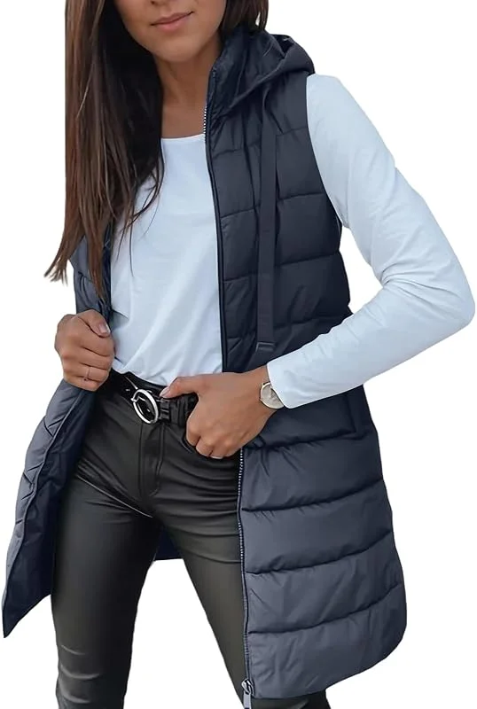 Ansenesna Weste Damen Lang Winter Steppweste Damen Mit Kapuze Winterjacke — Heizkleidung
