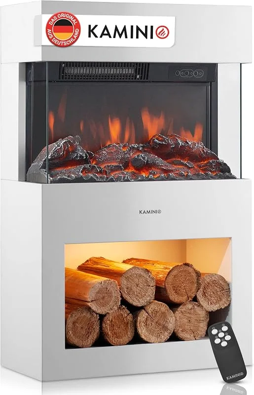 KAMINIO® Henri Elektro Kaminofen mit Heizung [elektrischer Kamin Weiß] — Heizung Warmepumpe