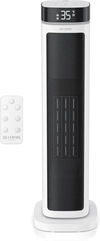 Brandson - Heizlüfter ECO Design - 2000 Watt - mit Fernbedienung - ECO Modus für energiesparenden Betrieb – Oszillation - 2 Heizstufen - Überhitzungs- Umkippschutz - Badezimmer Schlafzimmer Baby — Heizung Warmepumpe