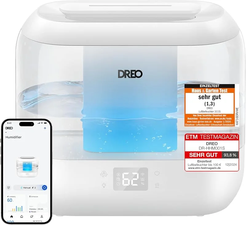 DREO Smart Luftbefeuchter für Schlafzimmer, oben befüllbarer 4L Siupergroßer Kühler Nebel Humidifier mit Öl Diffusor und Nachtlicht, 36 Stunden Laufzeit, leiser Ultraschall Luftbefeuchter Zuhause