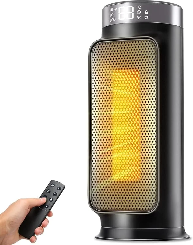 1800W PTC Heizlüfter mit Fernbedienung, Tragbarer Heizstrahler Elektroheizer für Innenräume, Keramik Heizlüfter für Büro & Zuhause, 75° Oszillation, 24h Timer, 5 Betriebsarten Space Heater — Heizung Warmepumpe