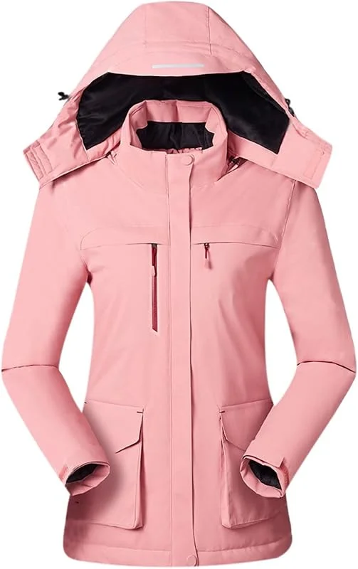 Beheizbare Jacke Damen Winter Wandern Heizjacke Winddicht Outdoorjacke für Frauen Langarm Warm Übergangsjacke Sweatjacke Trekking Funktionsjacke mit Kapuze und Taschen Freizeitjacke — Heizkleidung
