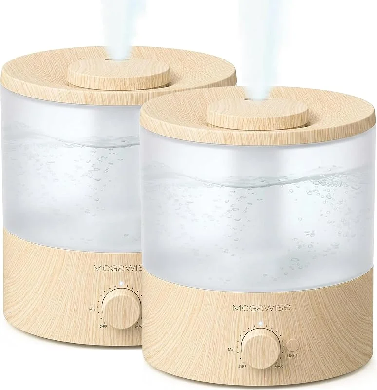 MEGAWISE 2er-Pack 1, 5-Liter-Kühlnebel-Luftbefeuchter mit 7-farbigen LED-Leuchten, einstellbarem Nebel, leisen Ultraschall-Luftbefeuchtern für Schlafzimmer und Zuhause