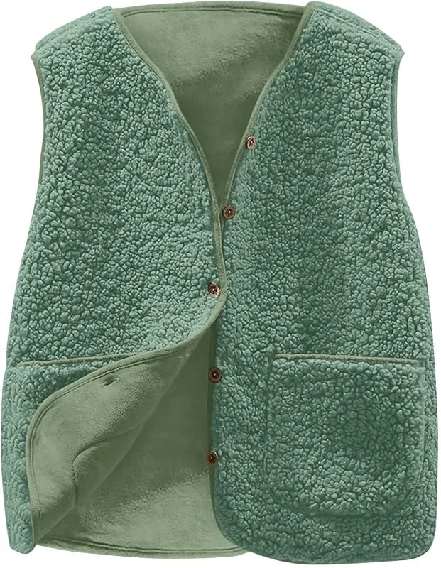 Teddy Fleece Weste Damen Kurz V-Ausschnitt Fleeceweste Leicht Damenweste — Heizkleidung