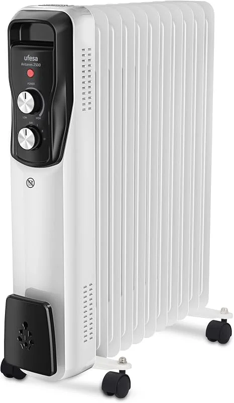Ufesa Antares 2500, 2500 W Ölradiator, 11 Elemente, regelbarer Thermostat, Transportgriff und Räder, sparsamer Elektroradiator, weiß — Heizung Warmepumpe
