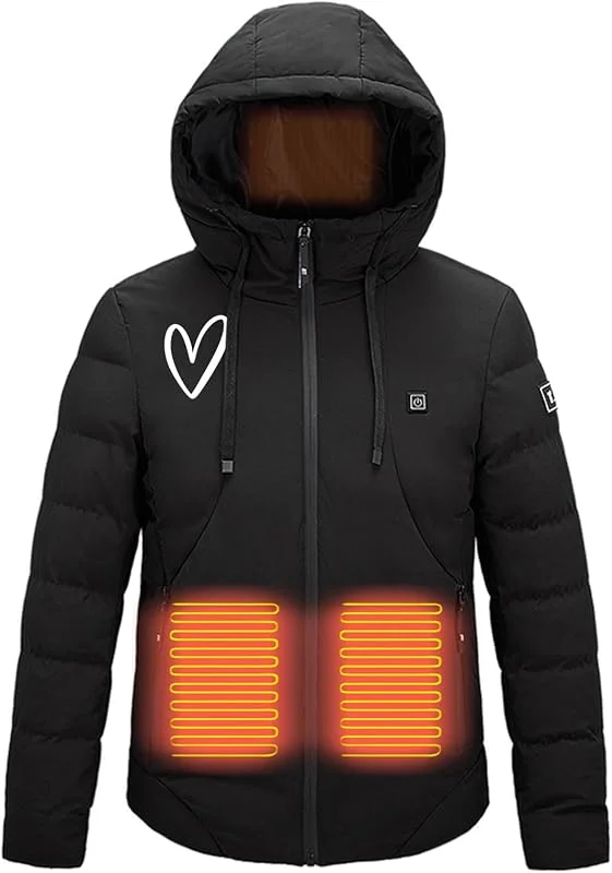 Beheizbare Jacke Herren Damen Heizjacke Beheizbare Jacke mit kapuze Warme Pufferjackemit 3 Temperaturstufen 4 Heizzonen Winterjacke für Outdoor Wandern Jagd Motorrad Camping Waschbar Heizjacke — Heizkleidung
