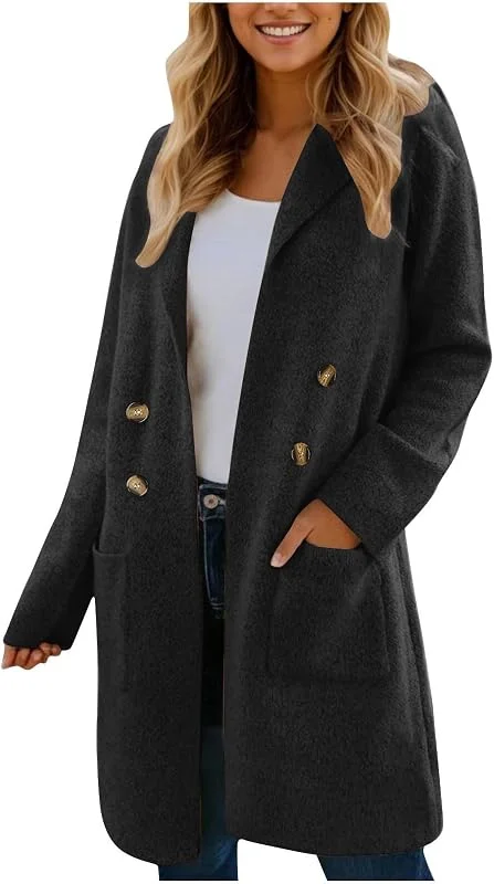 Ansenesna Wollmantel Damen Winter Lang Winterjacke Warm Wolle Lange Wintermantel Elegant Zweireihig Jacke Mantel Frauen Ohne Kapuze Wolljacke Oversize Damen-Mäntel Trenchcoat — Heizkleidung