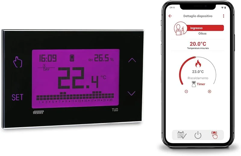 VEMER VE795900 TUO 4G – 4G-LTE Heizungsthermostat mit Integrierter Daten-SIM, Smart Thermostat mit App, Einfache Bluetooth-Einrichtung, Wochenprogrammierung, Stromversorgung 230V, Schwarz — Heizung Warmepumpe