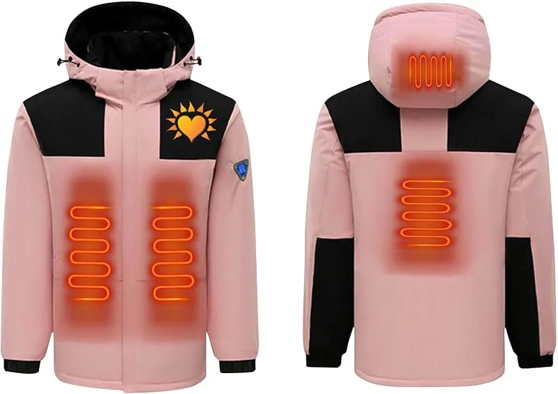 KQIVAM Heizjacke Herren Damen Beheizbare Jacke mit Heizung USB Elektrische Beheizte Jacke mit 4 Heizzonen Winterjacke Beheizbare Weste Pufferjacke Heizmantel Kapuze Funktionsjacke Outdoorjacke — Heizkleidung