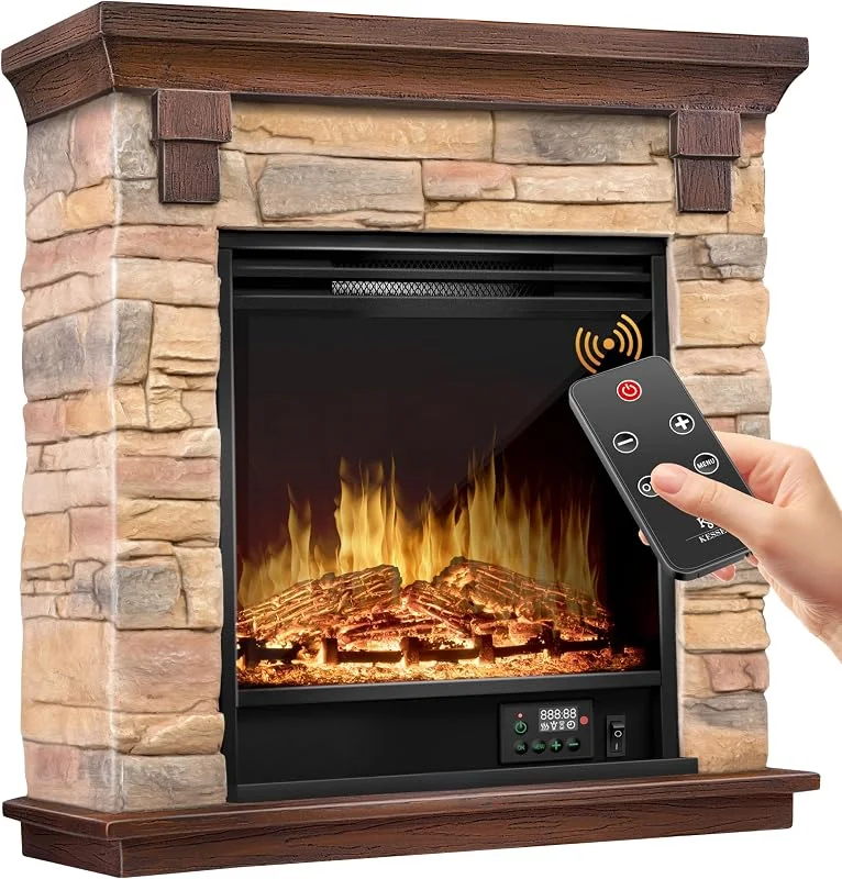 KESSER® Elektrokamin Standkamin - Kamin elektrisch mit LED 3D-Flammeneffekt, Mit Heizung Heizfunktion, Elektro Kamin mit 1800W Leistung, Timer, Thermostat, Fernbedienung, dimmbar, Natur, Braun — Heizung Warmepumpe