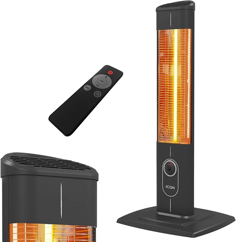 ICQN 2300 Watt Stand Heizstrahler, 4 Heizstufen mit Fernbedienung, Kohlenstoff Infrarotstrahler für Innen- & Außenbereich, Terrassenstrahler, Digitalanzeige (Standard 2300W) — Heizung Warmepumpe