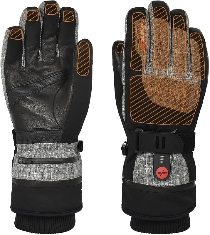 30seven Beheizte Sporthandschuhe, elektronische Heizhandschuhe zum Ski-, Snowboardfahren, wasserfeste & Winddichte Outdoor-Bekleidung, für Damen & Herren, Grau, 6-2XS — Heizkleidung
