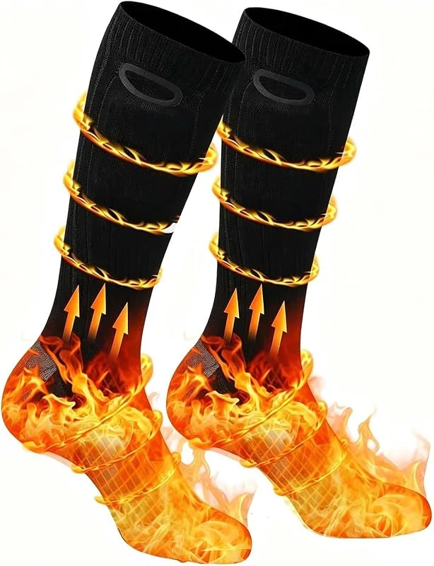 Beheizbare Socken, 2 X 4000mAh, 5V Akku Max. 5H Fußwärmer Elektrisch, Wiederaufladbare Wolle Beheizte Socken 2 Heizdraht Heizsocken mit 3 Temperatur für Ganze Fußsohle (36-44EU) — Heizkleidung