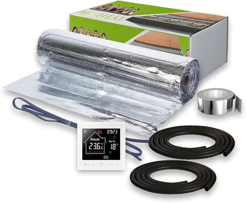 Alu Dünnbettheizmatte 4, 5m² + M2-weiß Thermostat Flächen-Heizung Elektroheizung — Heizung Warmepumpe