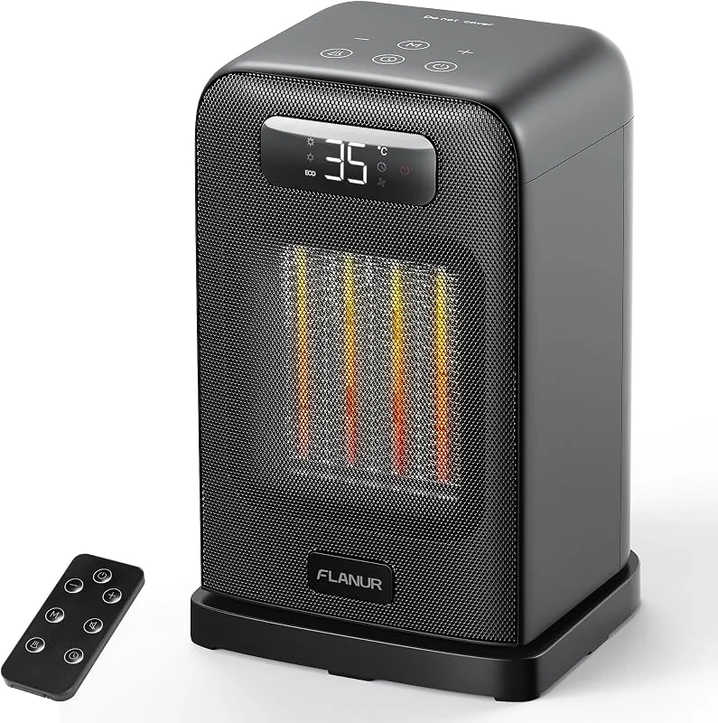FLANUR Energiesparender PTC-Keramik-Heizlüfter, ECO Modus, 26 cm, Schwarz — Heizung Warmepumpe