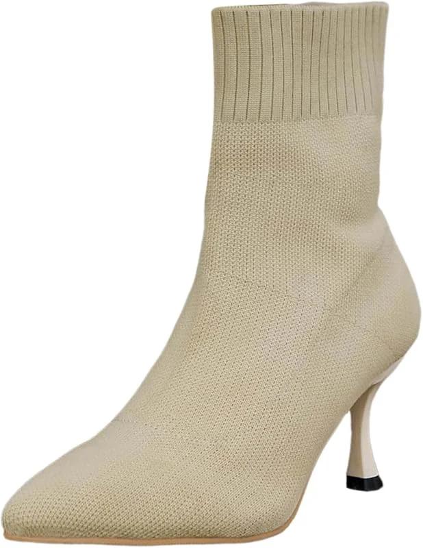 Damen Stiefeletten Einfarbigem Strickmaterial Atmungsaktive Sockenbooties Mit Hohen Pfennigabsätzen Mittlere Spitze Kurze Ankle Boots Für Modische — Heizkleidung