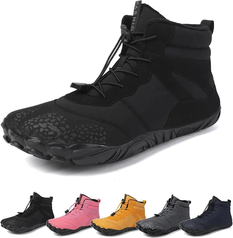 Barfußschuhe Winter, Outdoor Barfußschuhe Herren Damen Herbst Winter, Wasserdicht Barfussschuhe Barefoot Shoes, Trocknend Traillaufschuhe Wanderschuhe Zehenschuhe Hohe Warme und rutschfeste Stiefel — Heizkleidung