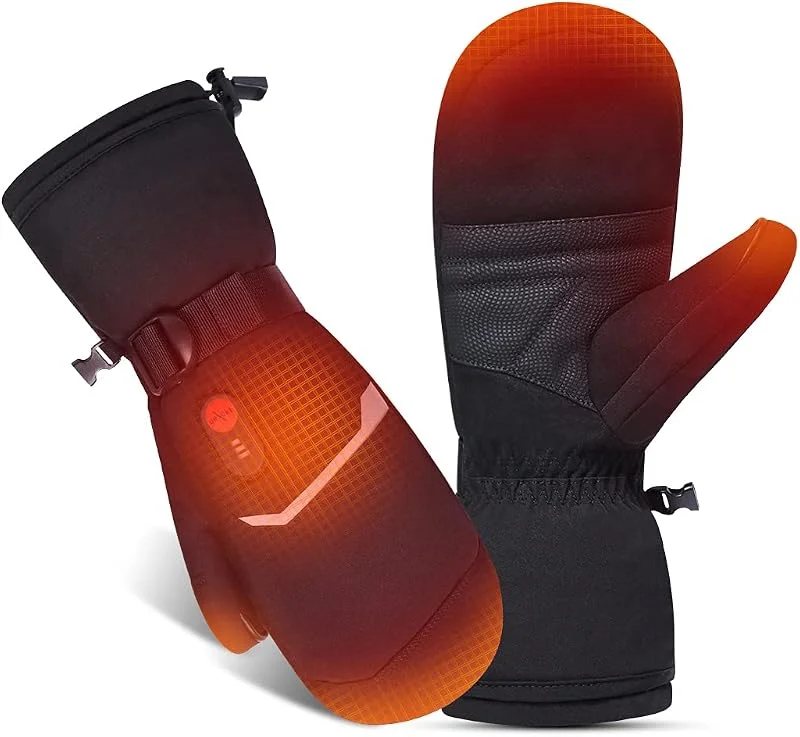 Beheizbare Ski-Fäustlinge – 7, 4 V 2200 mAh Akku, 3 Heizstufen (40, 50, 60 °C), volle Finger-Heizfläche, wasserabweisend & Winddicht, Touchscreen, Verstellbarer Handgelenkriemen, Unisex Damen, Herren — Heizkleidung