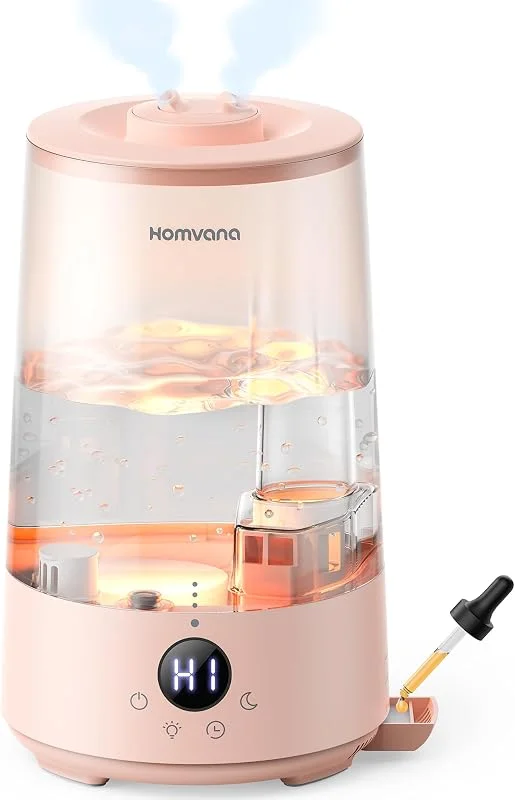 Homvana Luftbefeuchter Schlafzimmer Top-Fill, 3.6L 360°Cool Mist 34H Dauerhaft, Ruhig 23dB (SilentSpary Tech) Klein, Kinderzimmer Baby, BPA Free, Aromadiffusor für Pflanzen 7-Color Night Light (Rosa)
