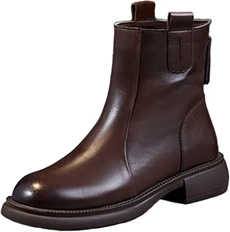 Frauen Stiefeletten Frauen Stiefel Mode Frauen Kunstleder Einfarbig Quadratische Absätze Reißverschluss Mittlere Booties Runde Zehe Schuhe Stiefeletten Damenleder Casual — Heizkleidung