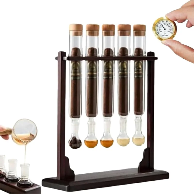 Zigarren-Aroma-Injektor-Luftbefeuchter-Set, Glasröhren-Infuser mit Hygrometer, handgefertigtes Aromatherapie-Display für Zigarrenliebhaber, perfekt für DIY-Raucherzubehör